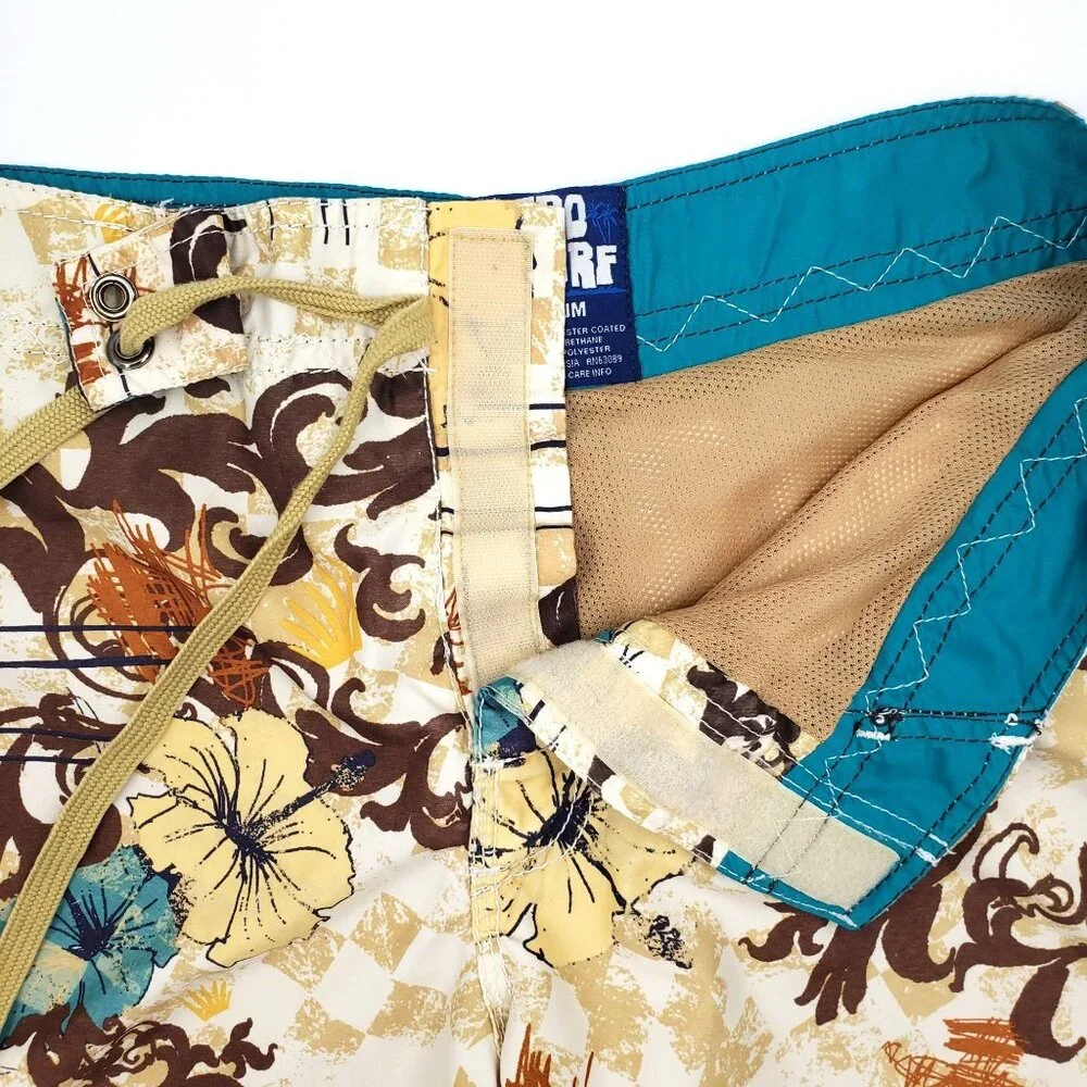 Aeropostale Aero Surf Board Shorts Swim Trunks Tropical Hawaiian Tan Mens Size M